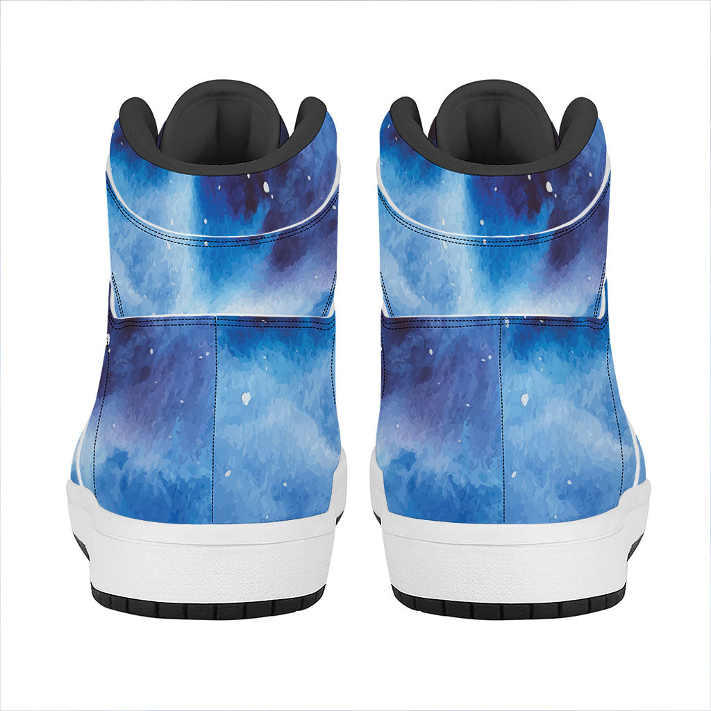 Dark Blue Galaxy Space Print High Top Leather Sneakers