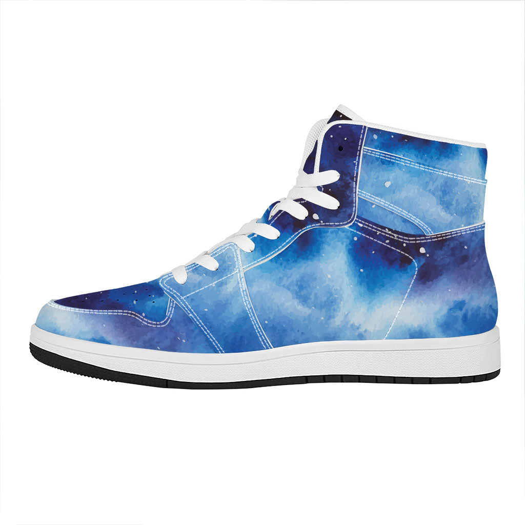 Dark Blue Galaxy Space Print High Top Leather Sneakers
