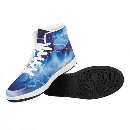 Dark Blue Galaxy Space Print High Top Leather Sneakers