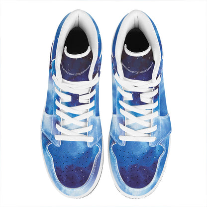 Dark Blue Galaxy Space Print High Top Leather Sneakers