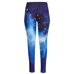 Dark Blue Galaxy Space Print High-Waisted Pocket Leggings