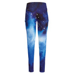 Dark Blue Galaxy Space Print High-Waisted Pocket Leggings