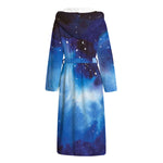 Dark Blue Galaxy Space Print Hooded Bathrobe