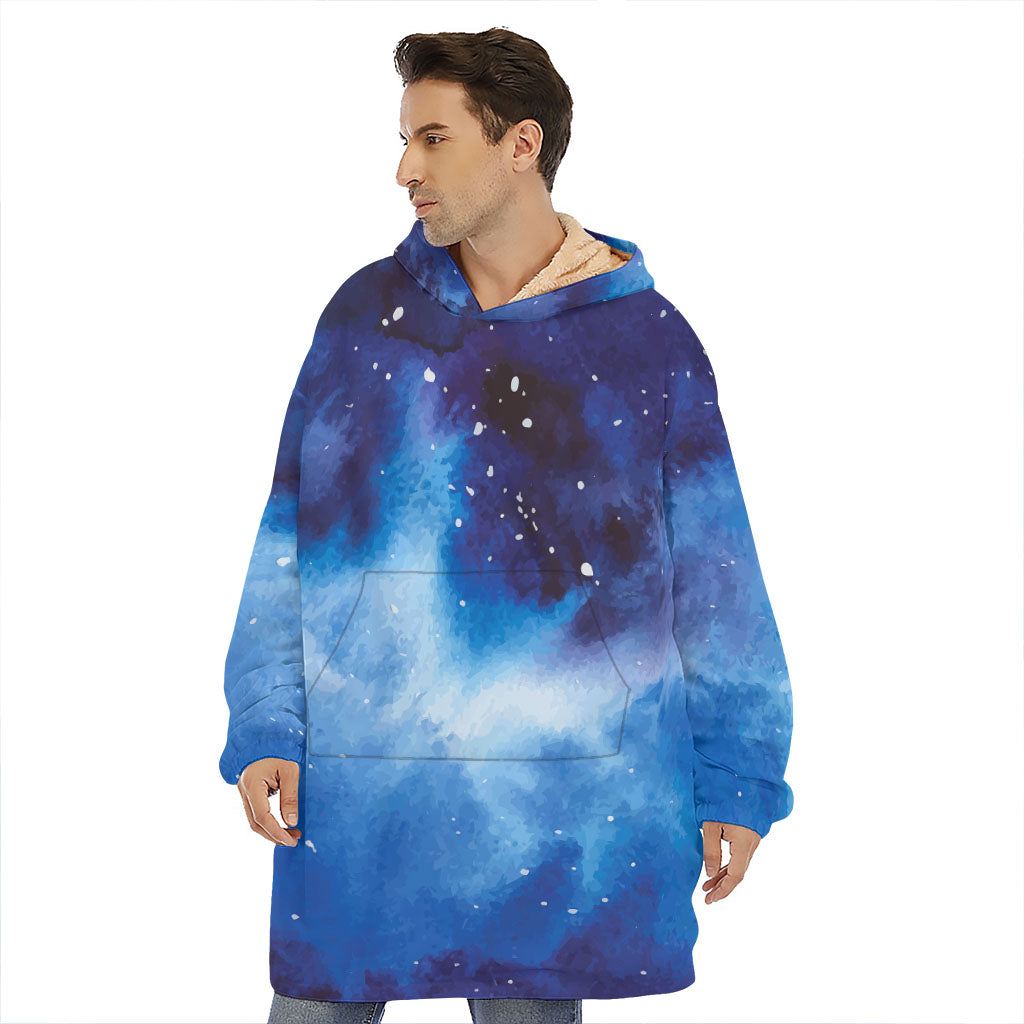 Dark Blue Galaxy Space Print Hoodie Blanket