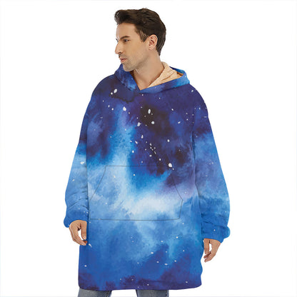 Dark Blue Galaxy Space Print Hoodie Blanket