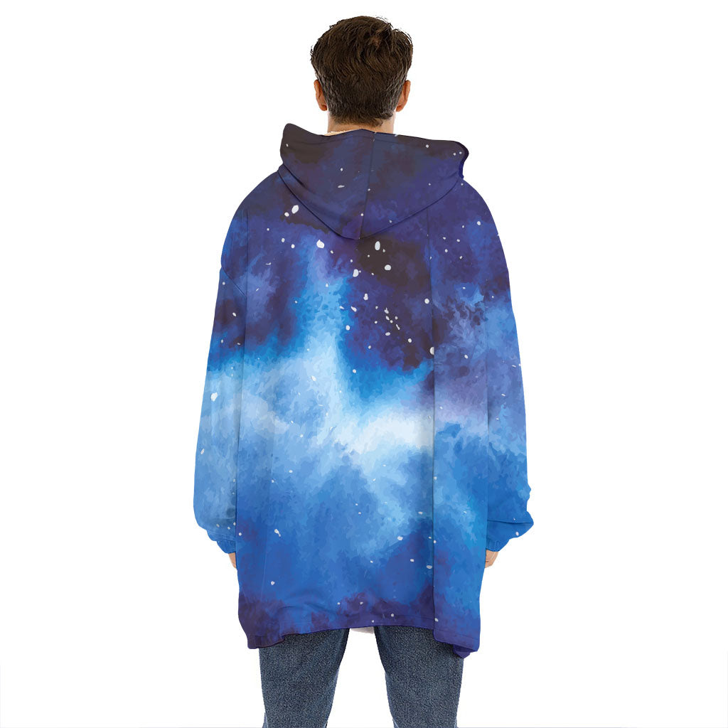 Dark Blue Galaxy Space Print Hoodie Blanket