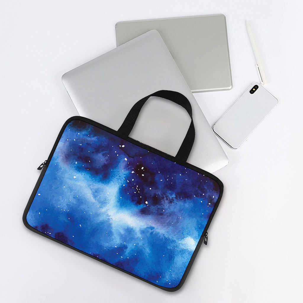 Dark Blue Galaxy Space Print Laptop Sleeve With Handle