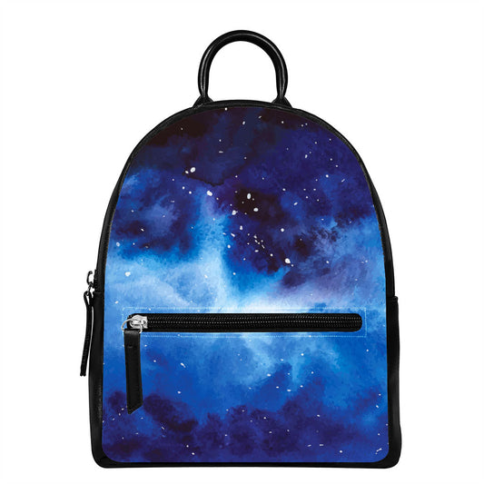 Dark Blue Galaxy Space Print Leather Backpack
