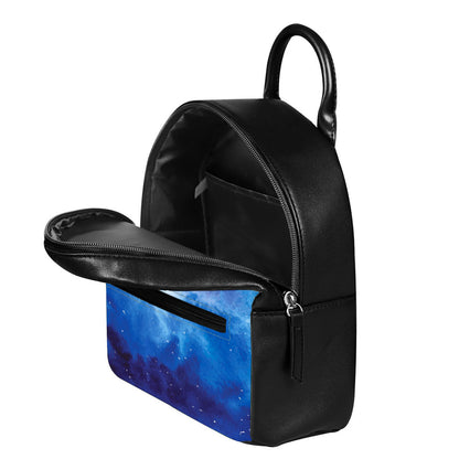 Dark Blue Galaxy Space Print Leather Backpack