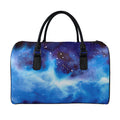Dark Blue Galaxy Space Print Leather Duffel Bag