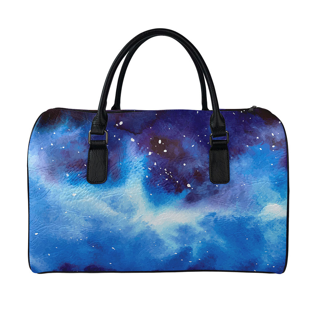 Dark Blue Galaxy Space Print Leather Duffle Bag