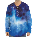 Dark Blue Galaxy Space Print Long Sleeve Baseball Jersey