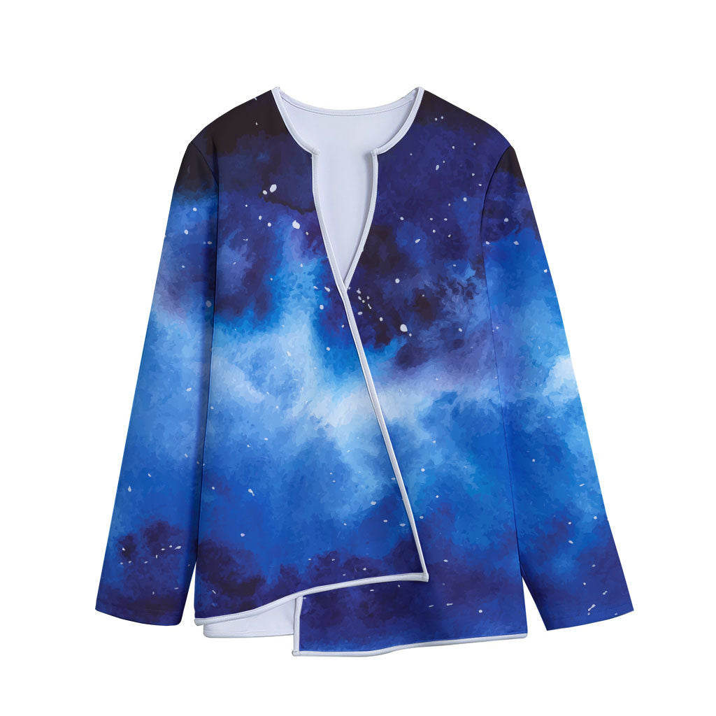 Dark Blue Galaxy Space Print Long Sleeve Short Coat