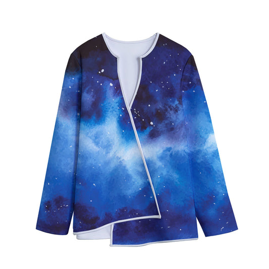 Dark Blue Galaxy Space Print Long Sleeve Short Coat