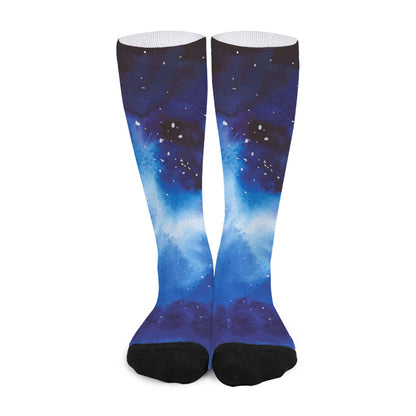 Dark Blue Galaxy Space Print Long Socks