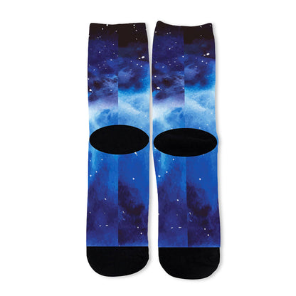 Dark Blue Galaxy Space Print Long Socks
