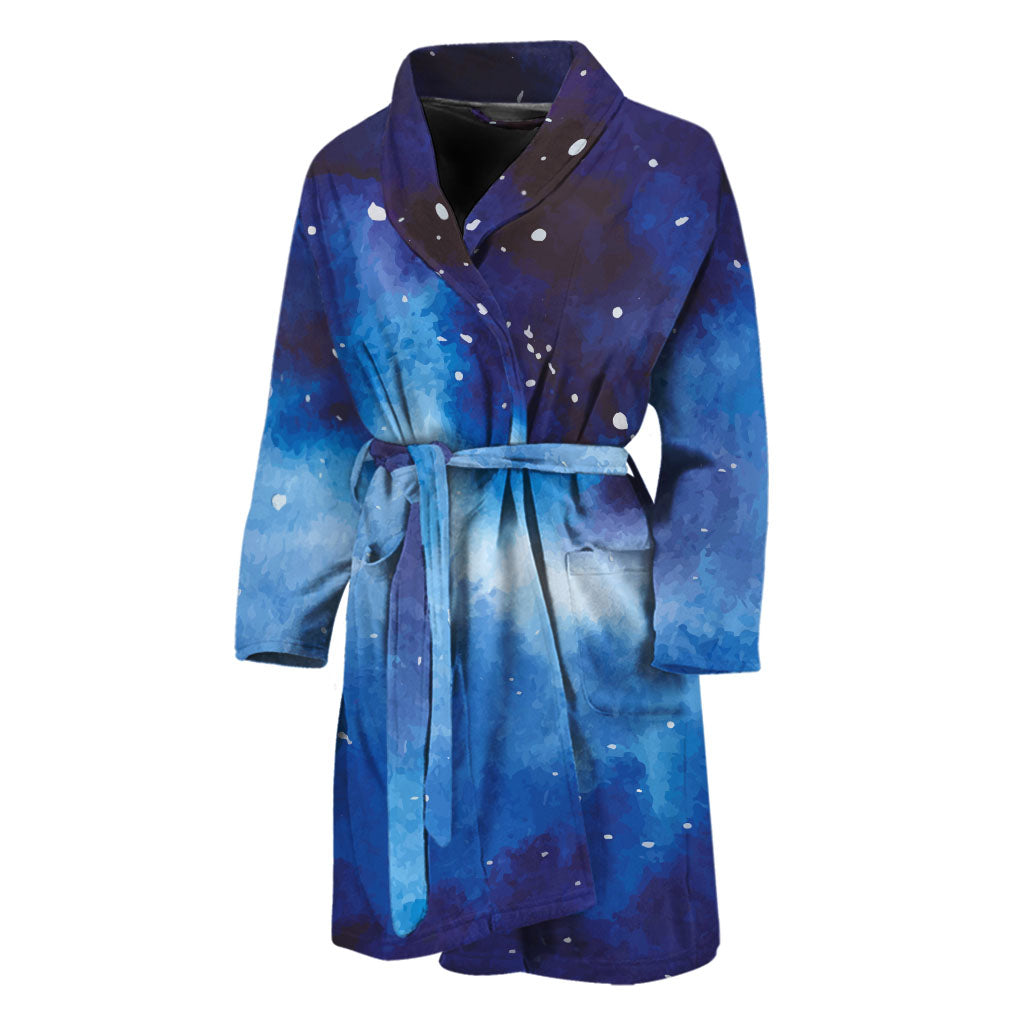 Dark Blue Galaxy Space Print Men's Bathrobe