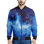 Dark Blue Galaxy Space Print Men's Bomber Jacket
