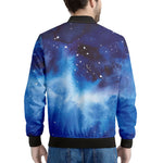 Dark Blue Galaxy Space Print Men's Bomber Jacket