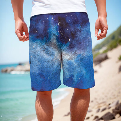 Dark Blue Galaxy Space Print Men's Cargo Shorts