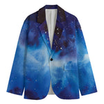 Dark Blue Galaxy Space Print Men's Cotton Blazer