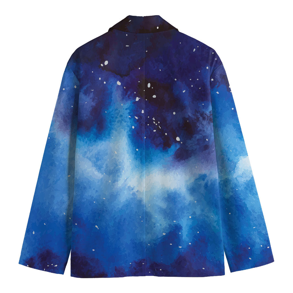 Dark Blue Galaxy Space Print Men's Cotton Blazer