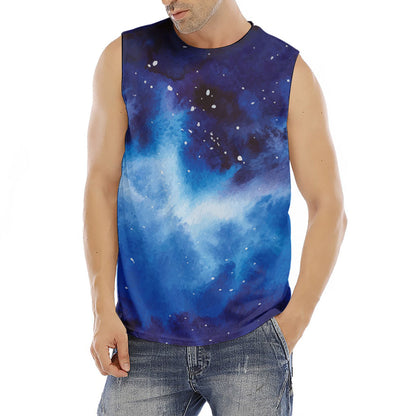 Dark Blue Galaxy Space Print Men's Fitness Tank Top