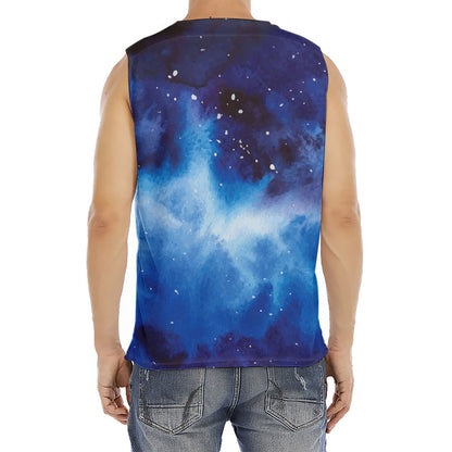 Dark Blue Galaxy Space Print Men's Fitness Tank Top