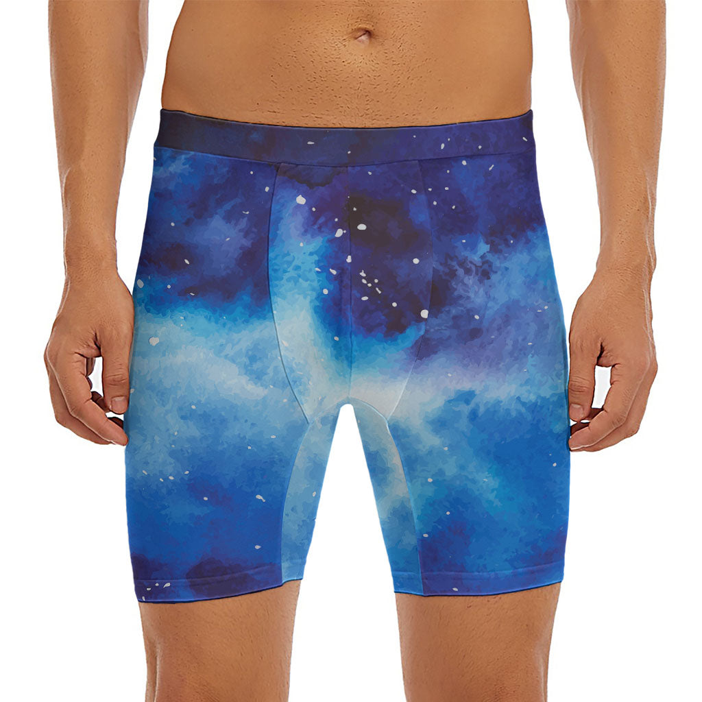 Dark Blue Galaxy Space Print Men's Long Boxer Briefs
