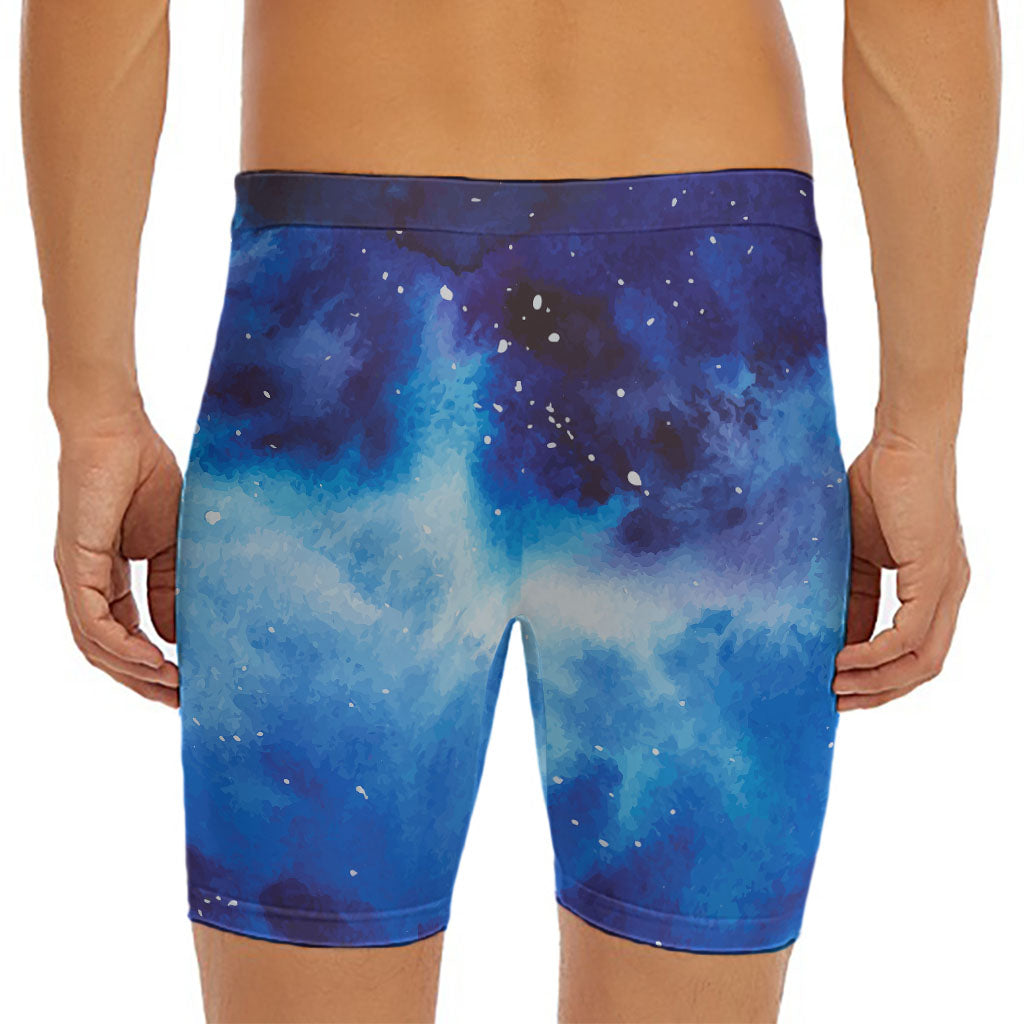 Dark Blue Galaxy Space Print Men's Long Boxer Briefs