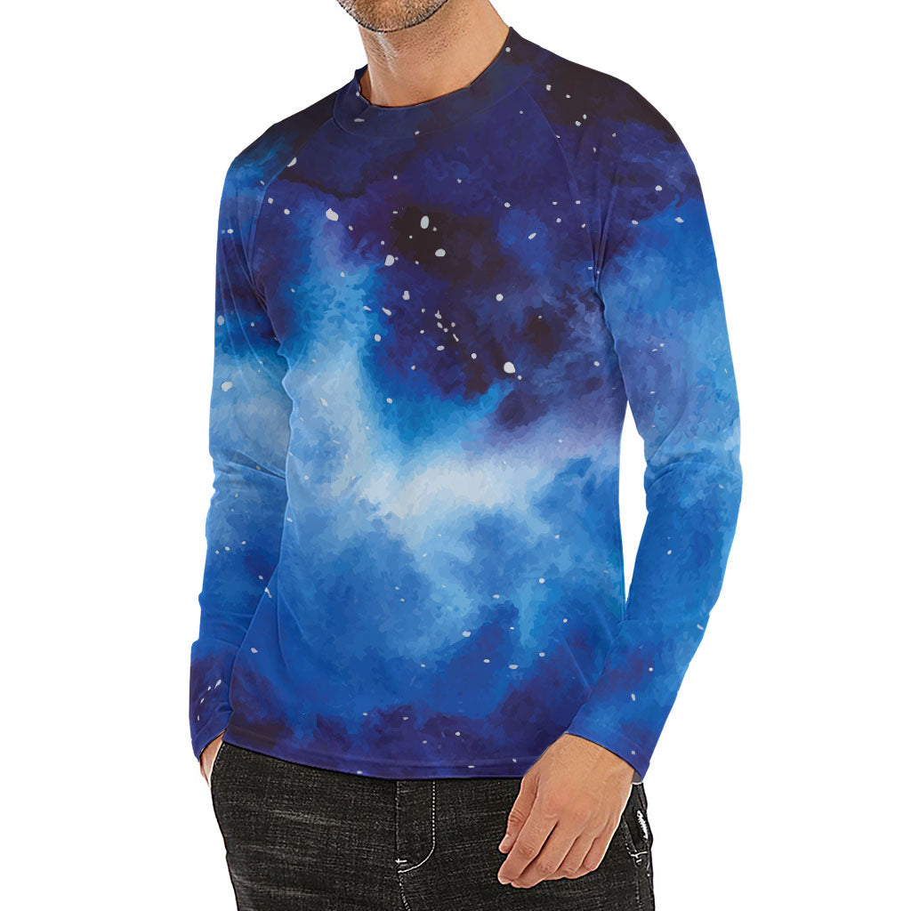 Dark Blue Galaxy Space Print Men's Long Sleeve Rash Guard