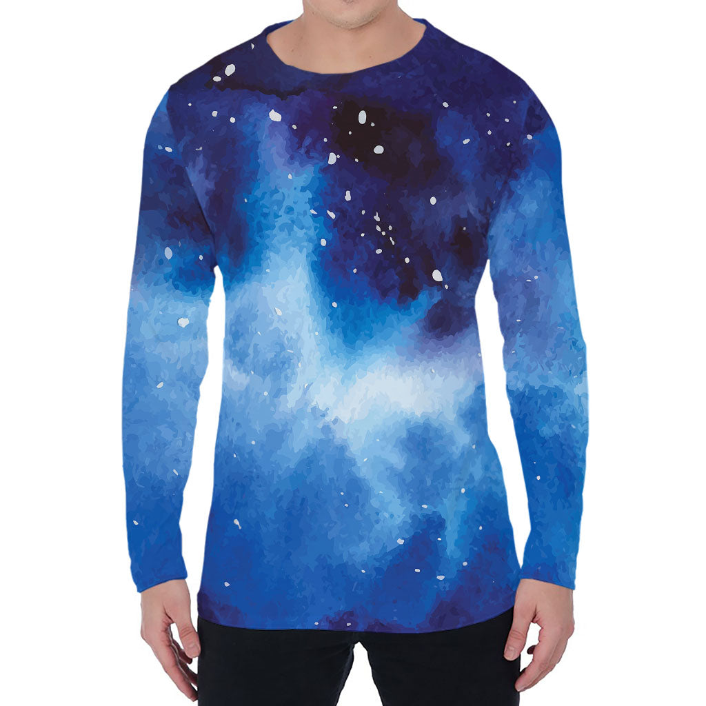Dark Blue Galaxy Space Print Men's Long Sleeve T-Shirt