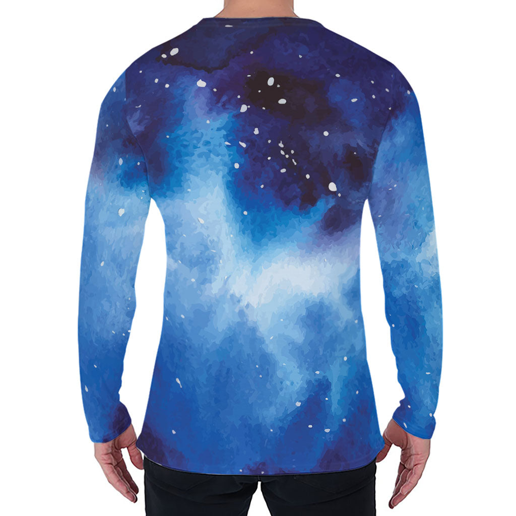 Dark Blue Galaxy Space Print Men's Long Sleeve T-Shirt
