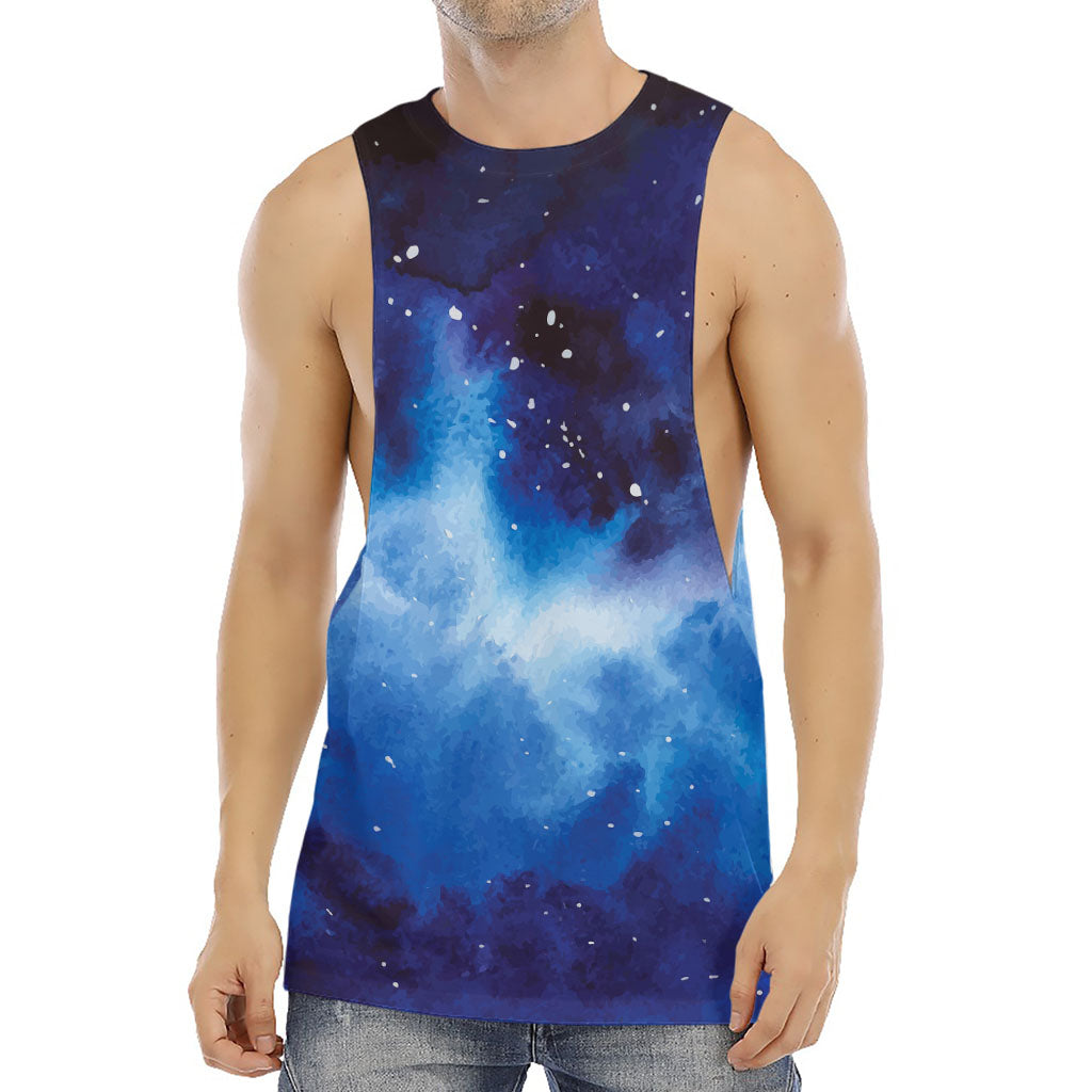 Dark Blue Galaxy Space Print Men's Muscle Tank Top