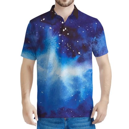 Dark Blue Galaxy Space Print Men's Polo Shirt
