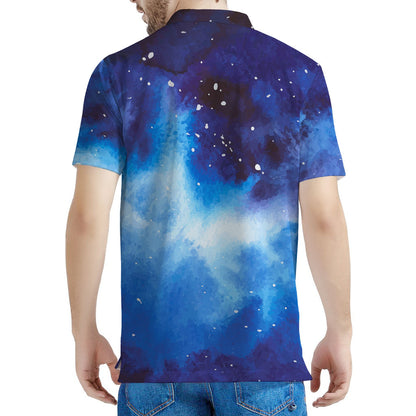 Dark Blue Galaxy Space Print Men's Polo Shirt