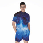 Dark Blue Galaxy Space Print Men's Rompers