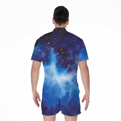 Dark Blue Galaxy Space Print Men's Rompers