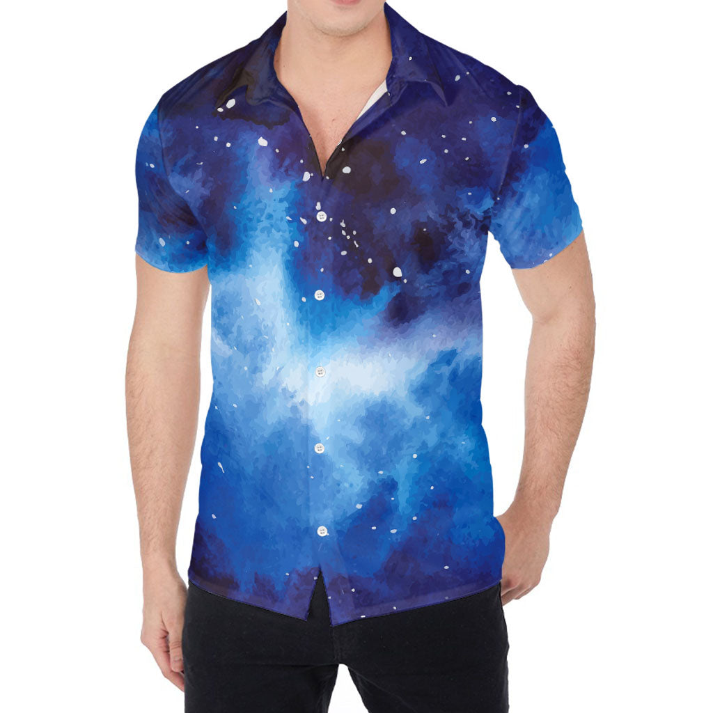 Dark Blue Galaxy Space Print Men's Shirt