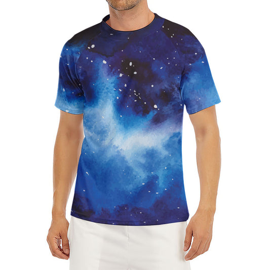 Dark Blue Galaxy Space Print Men's Short Sleeve Rash Guard