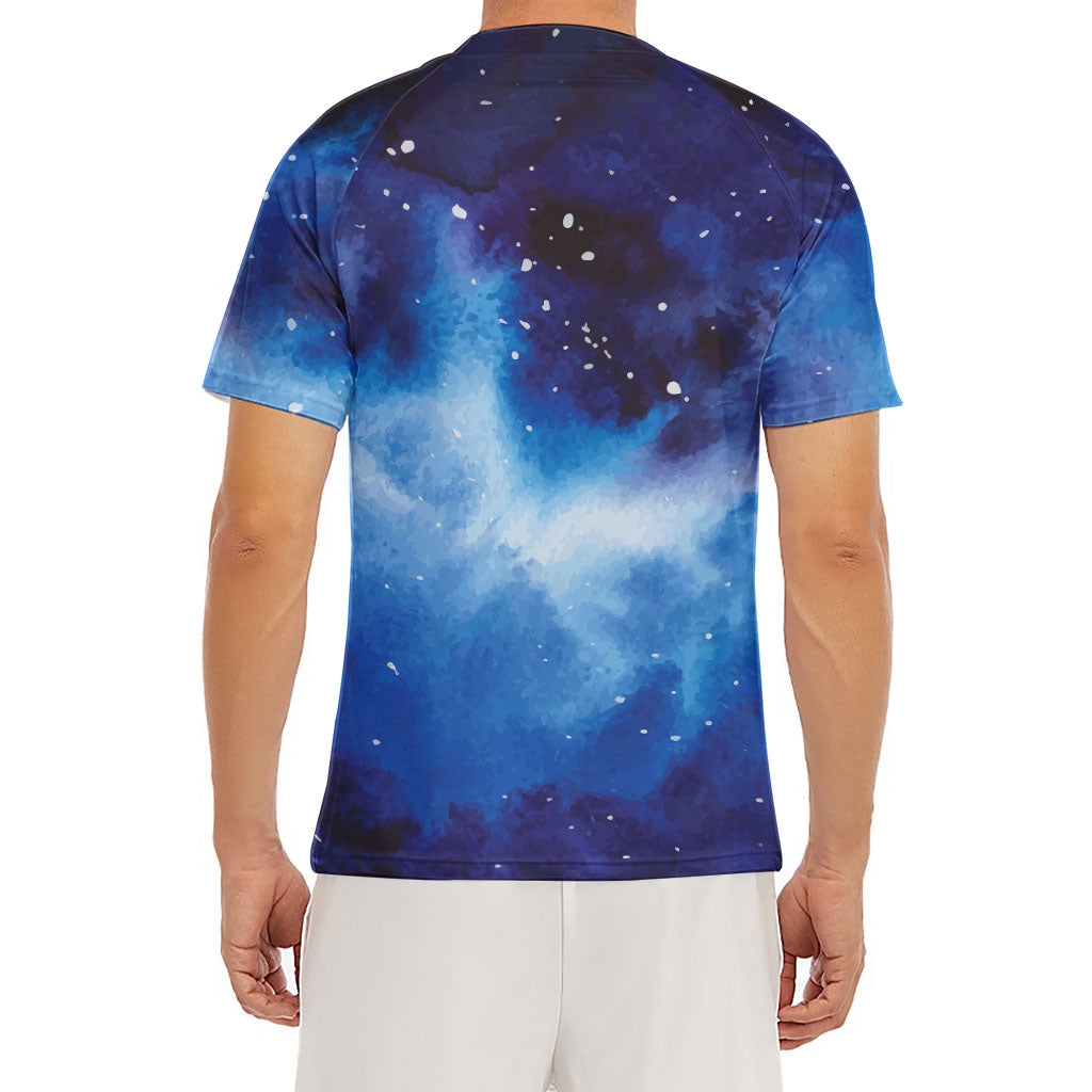 Dark Blue Galaxy Space Print Men's Short Sleeve Rash Guard