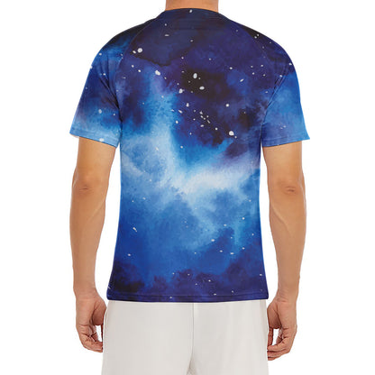 Dark Blue Galaxy Space Print Men's Short Sleeve Rash Guard