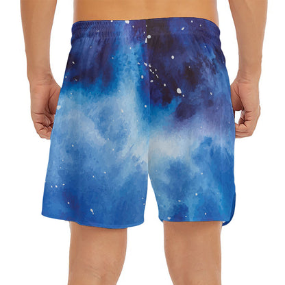 Dark Blue Galaxy Space Print Men's Split Running Shorts