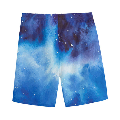 Dark Blue Galaxy Space Print Men's Sports Shorts