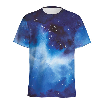 Dark Blue Galaxy Space Print Men's Sports T-Shirt