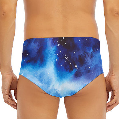 Dark Blue Galaxy Space Print Men's Triangle Swim Briefs