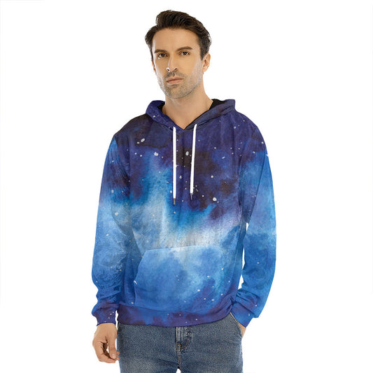 Dark Blue Galaxy Space Print Men's Velvet Pullover Hoodie