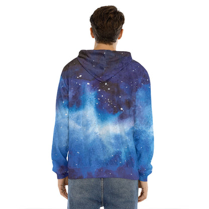 Dark Blue Galaxy Space Print Men's Velvet Pullover Hoodie
