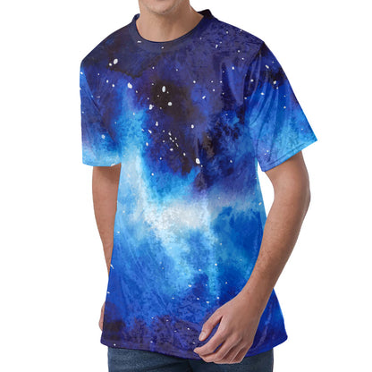 Dark Blue Galaxy Space Print Men's Velvet T-Shirt