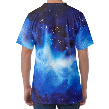 Dark Blue Galaxy Space Print Men's Velvet T-Shirt